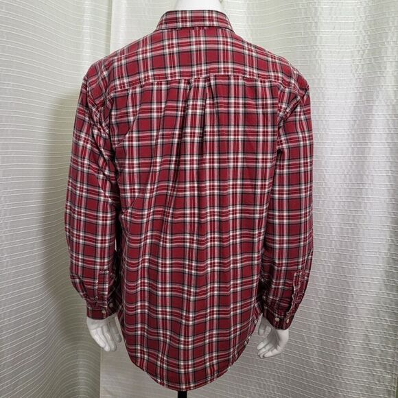 Eddie Bauer Mid-Weight Button Up Shirt Red Plaid 100% Cotton Men's L - Picture 3 of 12